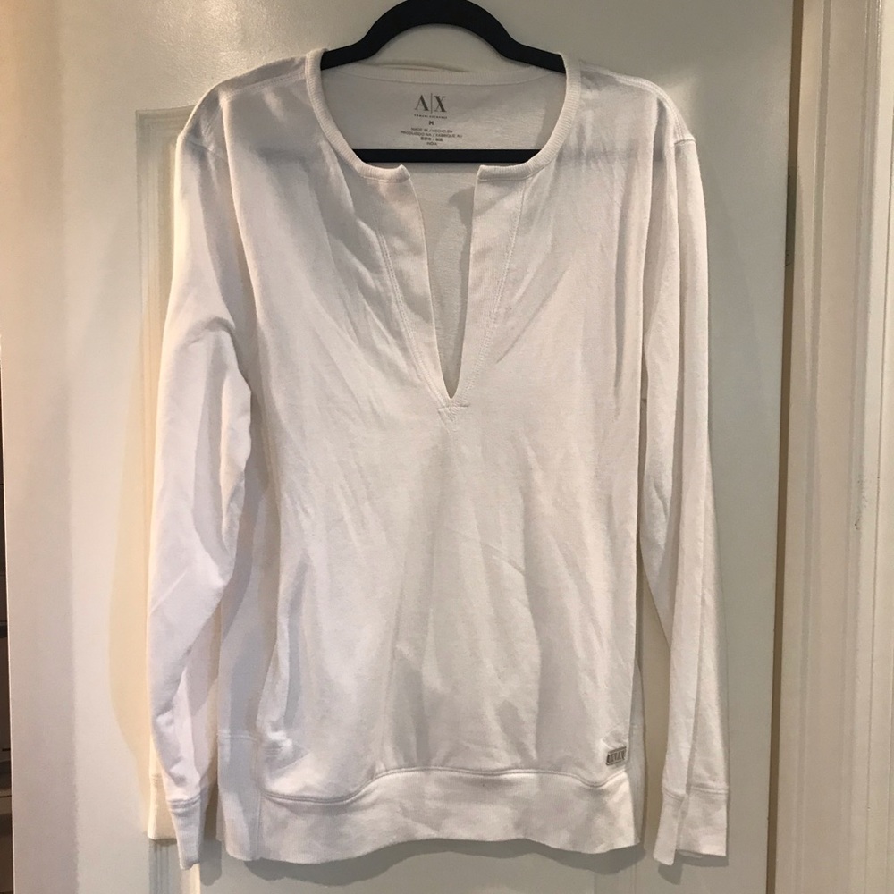 Armani Exchange White deep V neck